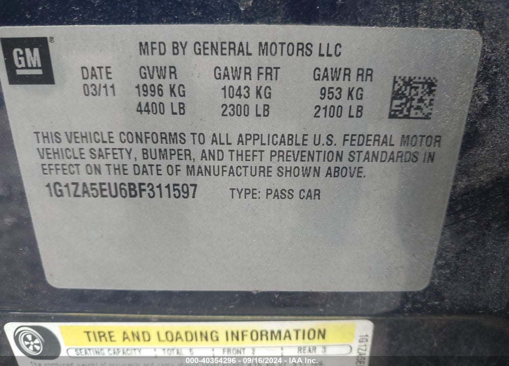 2011 CHEVROLET MALIBU LS VIN: 1G1ZA5EU6BF311597
