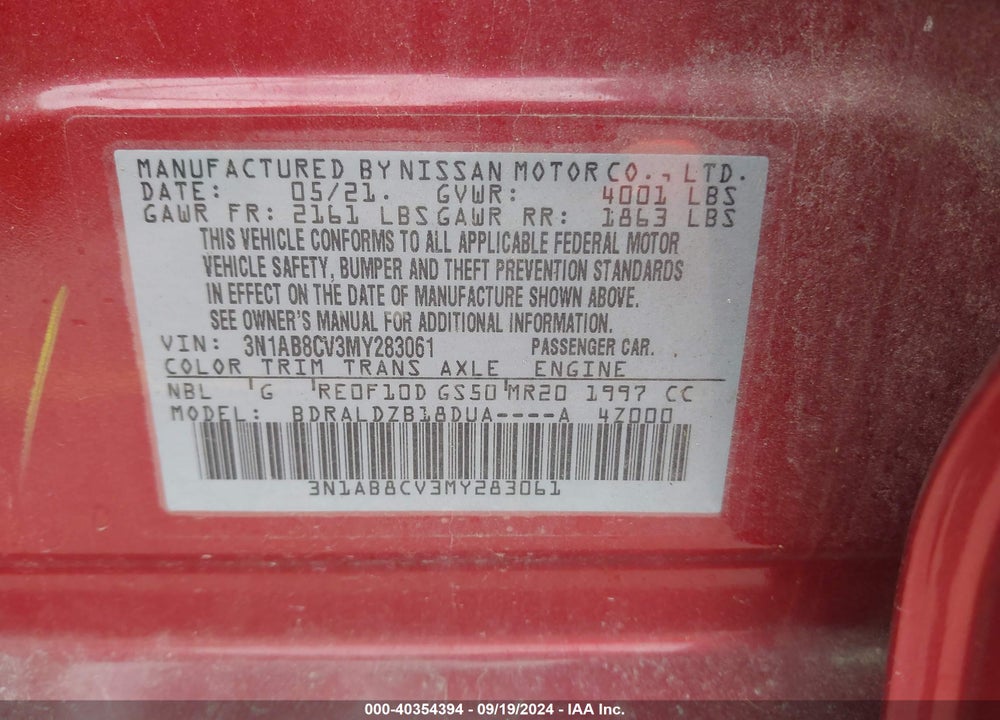 2021 NISSAN SENTRA SV XTRONIC CVT VIN: 3N1AB8CV3MY283061