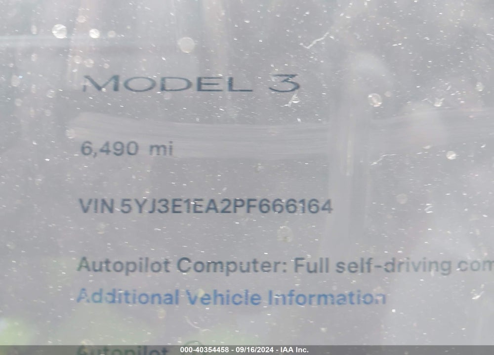 2023 TESLA MODEL 3 REAR-WHEEL DRIVE VIN: 5YJ3E1EA2PF666164