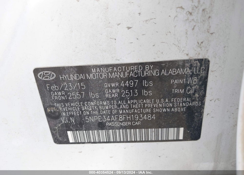 2015 HYUNDAI SONATA SPORT VIN: 5NPE34AF8FH193484