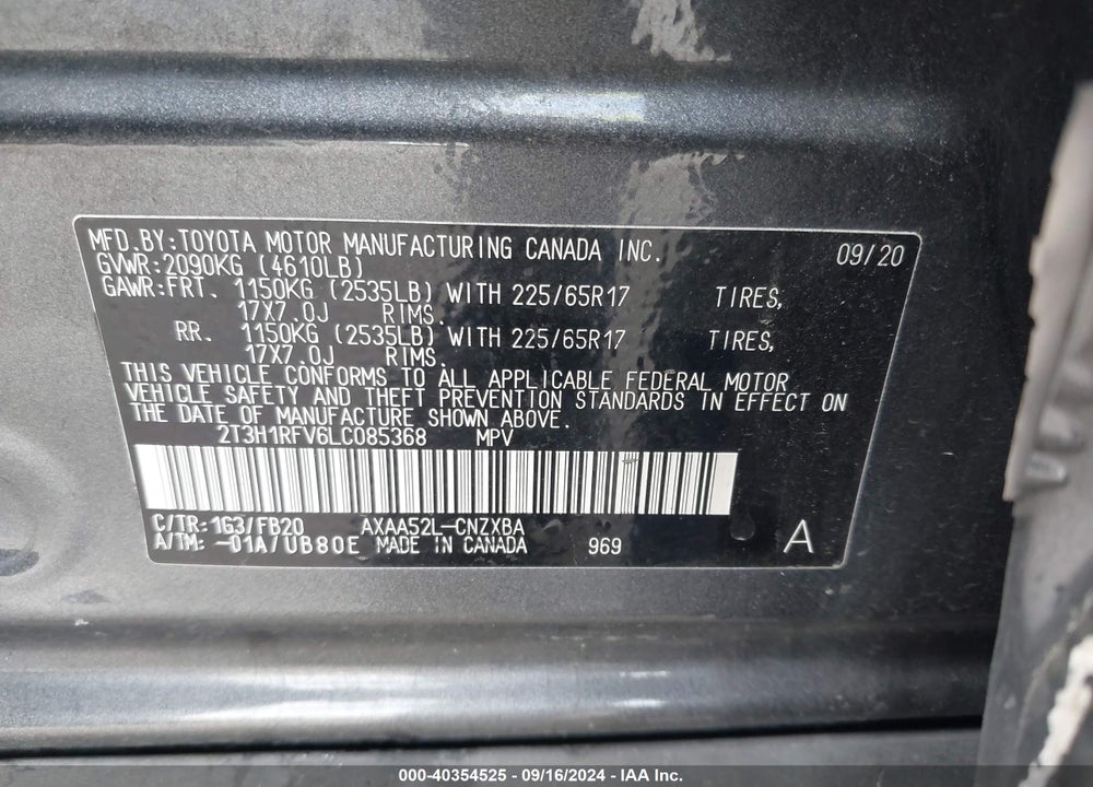 2020 TOYOTA RAV4 LE VIN: 2T3H1RFV6LC085368