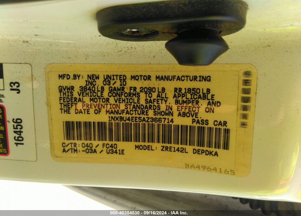 2010 TOYOTA COROLLA LE VIN: 1NXBU4EE5AZ366714