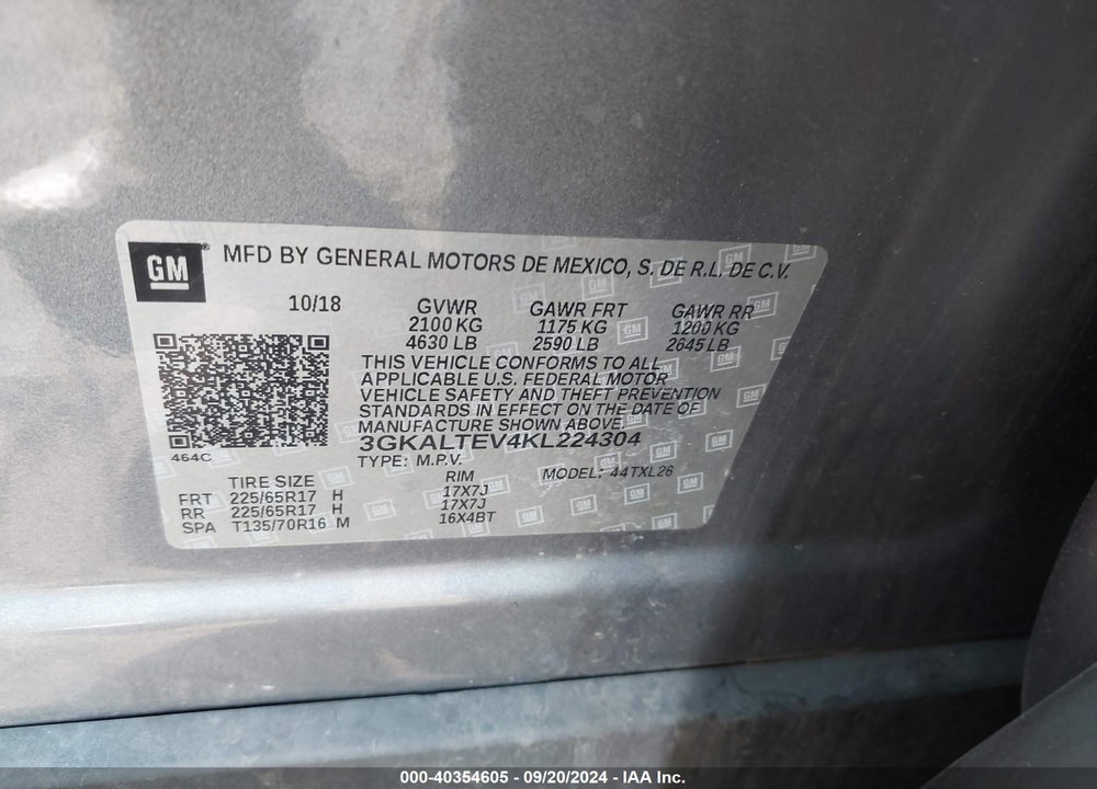 2019 GMC TERRAIN SLE VIN: 3GKALTEV4KL224304