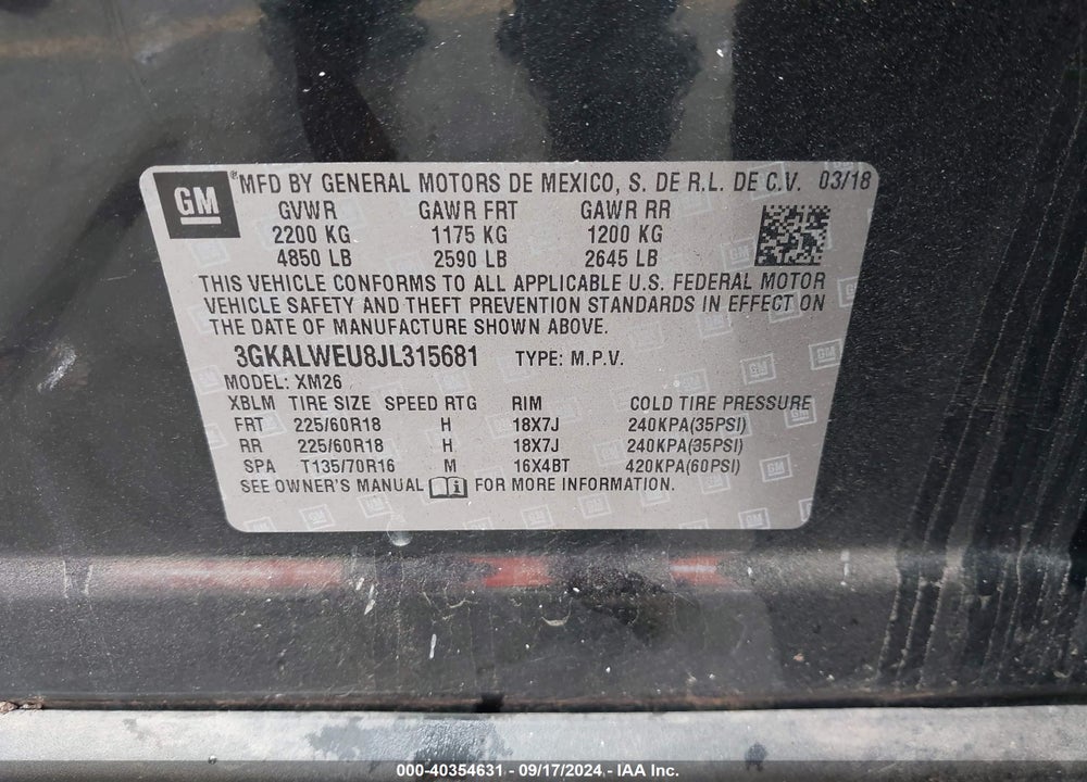 2018 GMC TERRAIN SLT DIESEL VIN: 3GKALWEU8JL315681