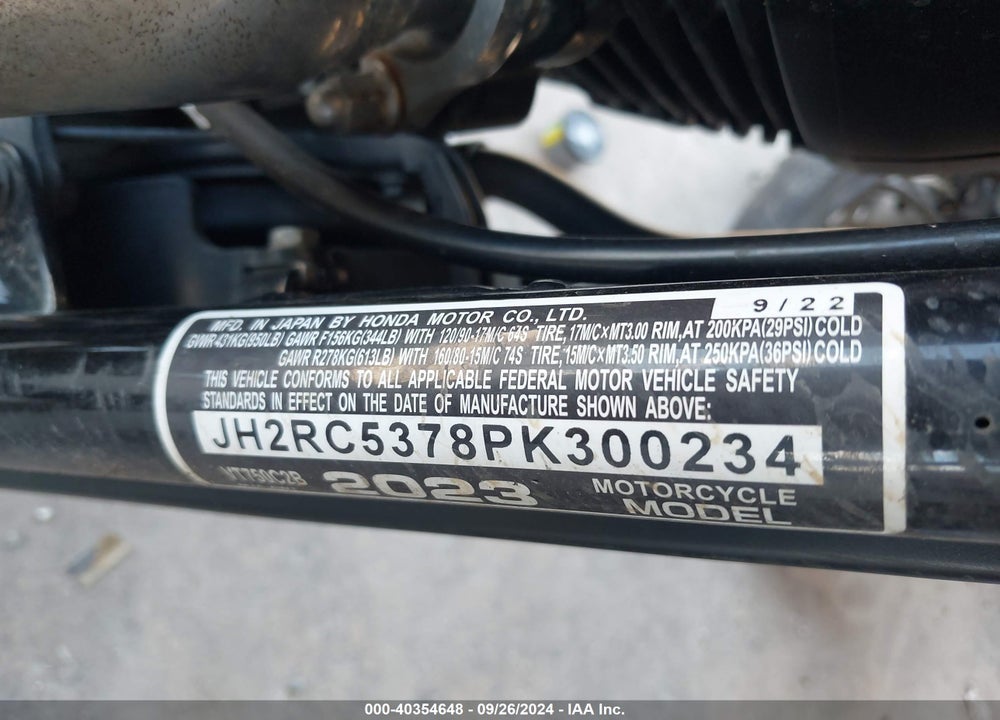 2023 HONDA VT750 C2B VIN: JH2RC5378PK300234