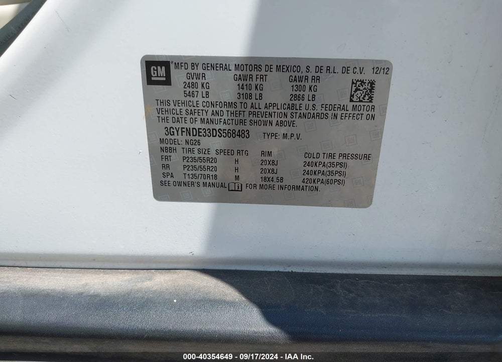 2013 CADILLAC SRX PERFORMANCE COLLECTION VIN: 3GYFNDE33DS568483