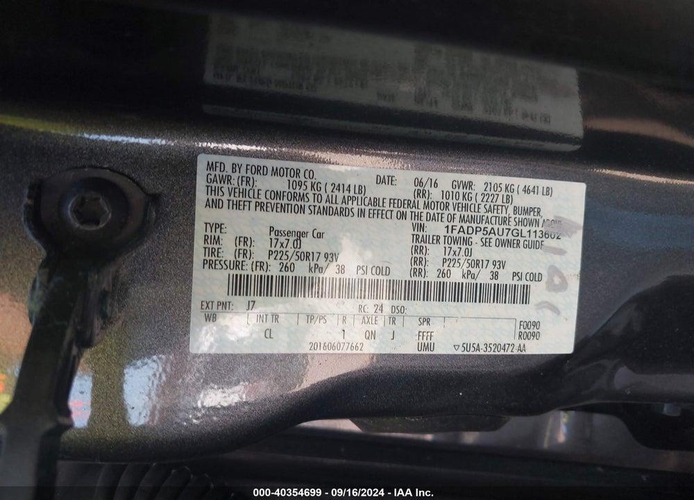 2016 FORD C-MAX HYBRID SE VIN: 1FADP5AU7GL113602
