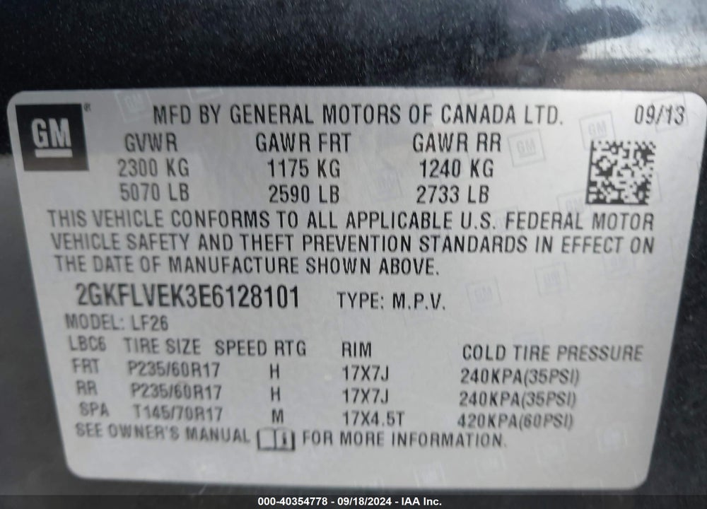 2014 GMC TERRAIN SLE-1 VIN: 2GKFLVEK3E6128101