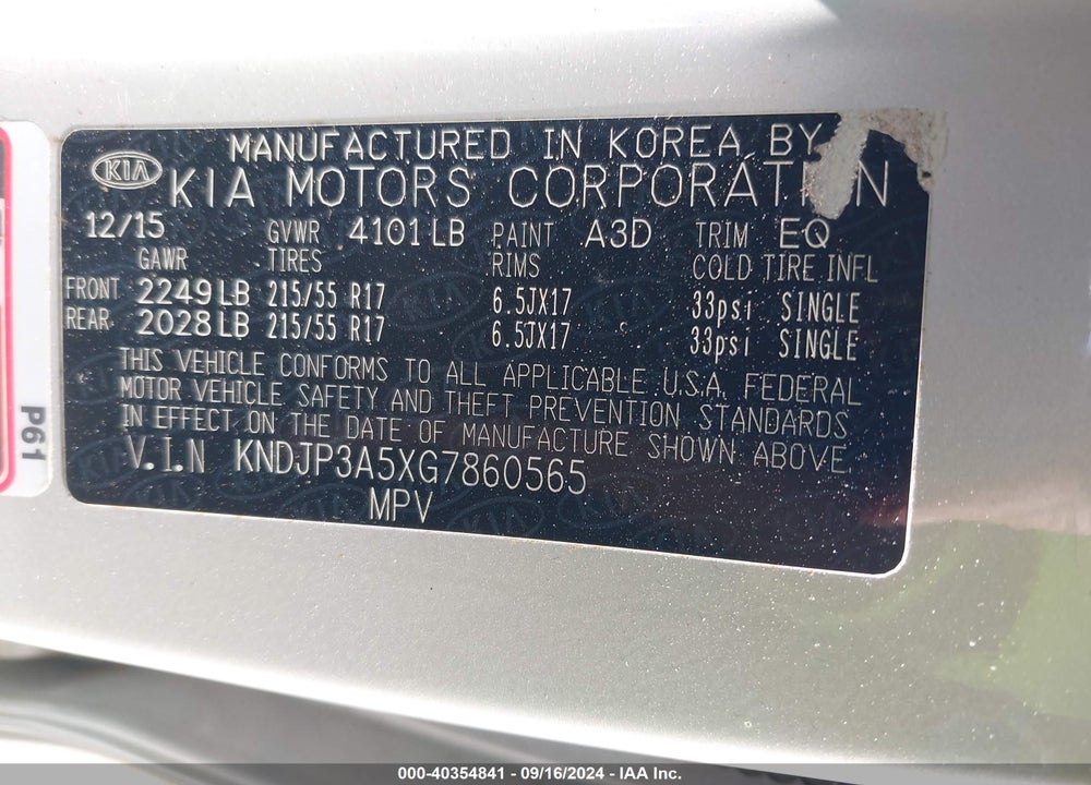 2016 KIA SOUL VIN: KNDJP3A5XG7860565
