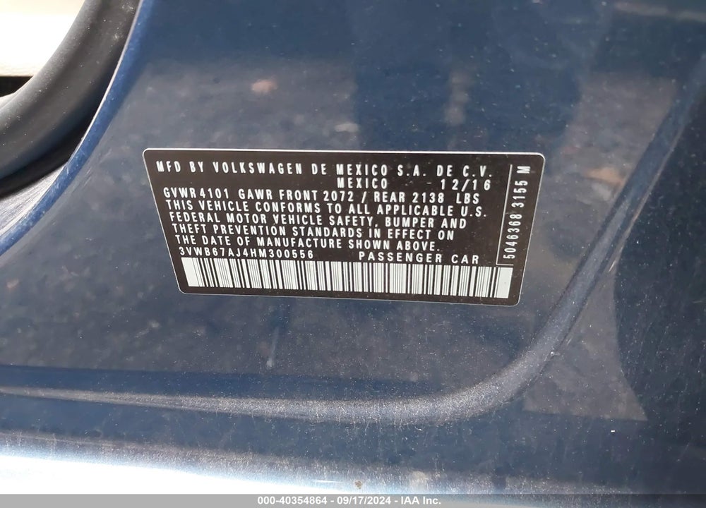 2017 VOLKSWAGEN JETTA 1.4T SE VIN: 3VWB67AJ4HM300556