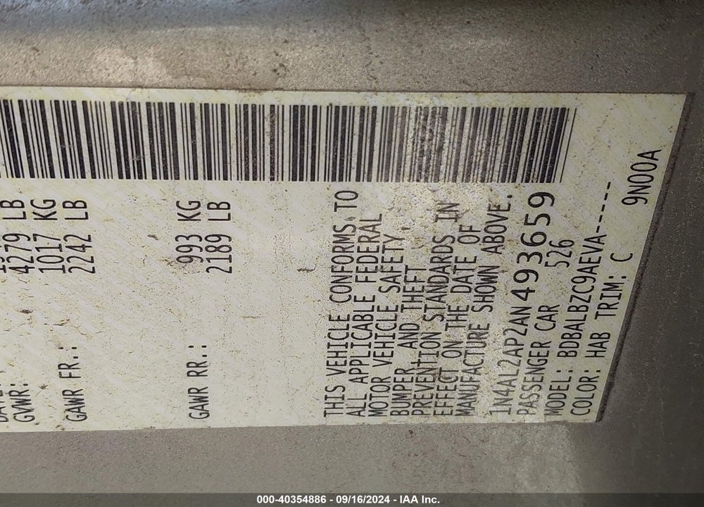 2010 NISSAN ALTIMA 2.5 S VIN: 1N4AL2AP2AN493659