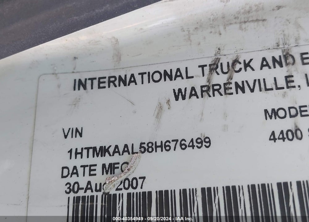 2008 INTERNATIONAL 4000 4400 VIN: 1HTMKAAL58H676499