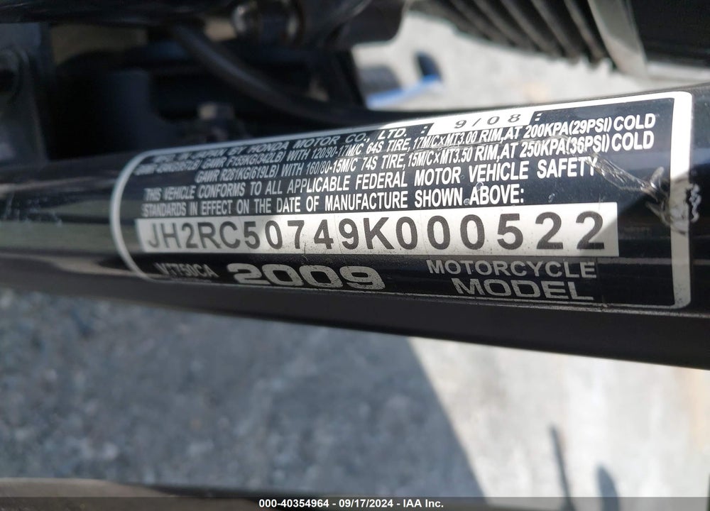 2009 HONDA VT750 CA VIN: JH2RC50749K000522