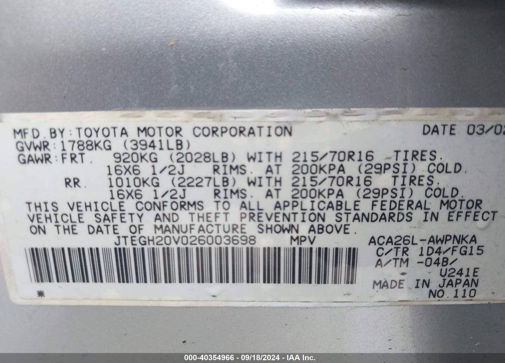 2002 TOYOTA RAV4 VIN: JTEGH20V026003698