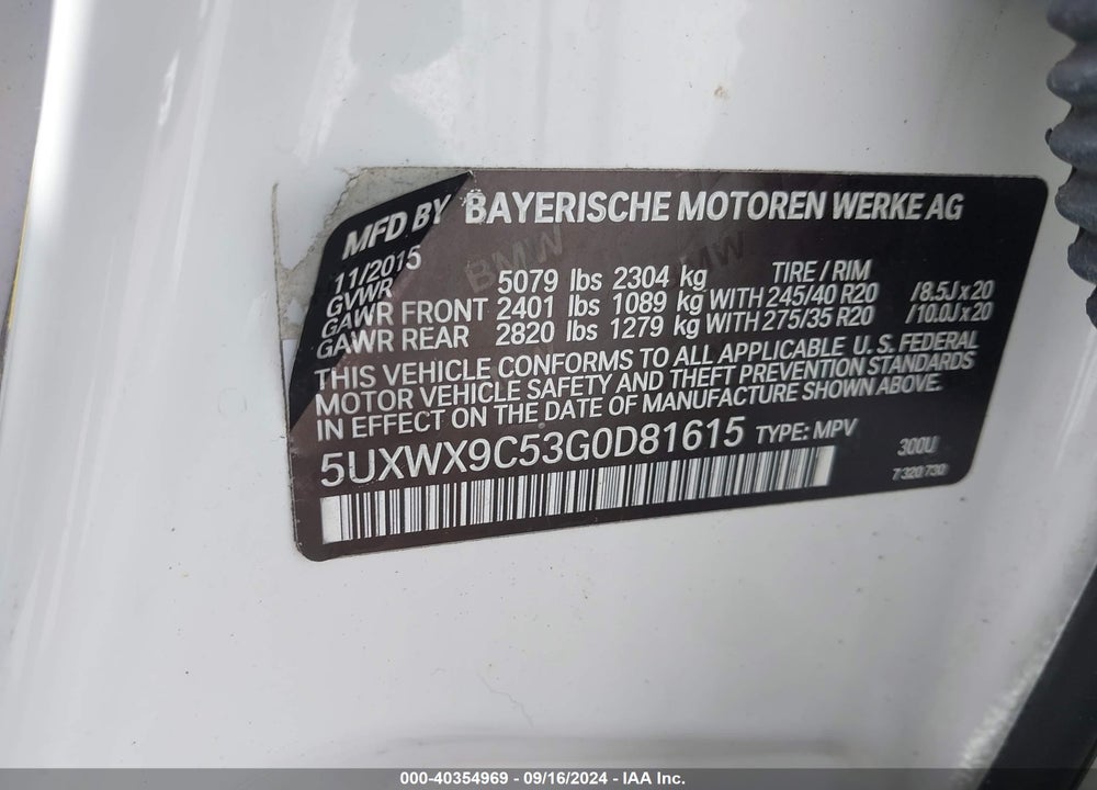 2016 BMW X3 XDRIVE28I VIN: 5UXWX9C53G0D81615