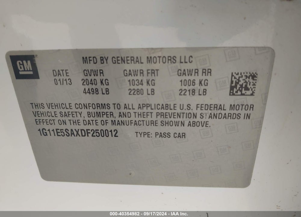 2013 CHEVROLET MALIBU 2LT VIN: 1G11E5SAXDF250012