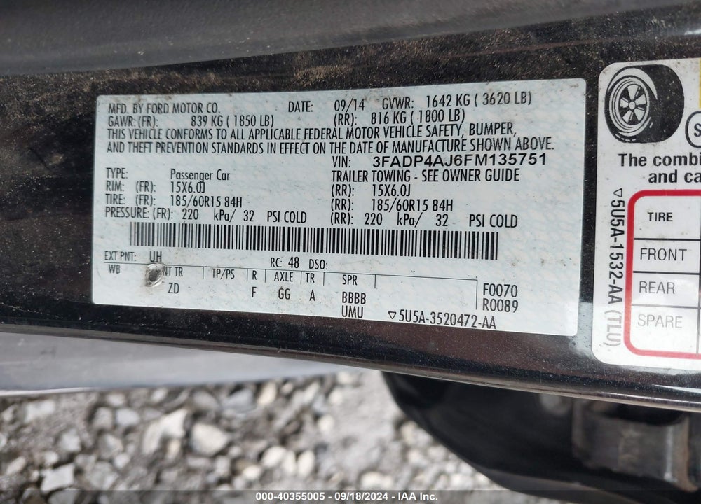 2015 FORD FIESTA S VIN: 3FADP4AJ6FM135751