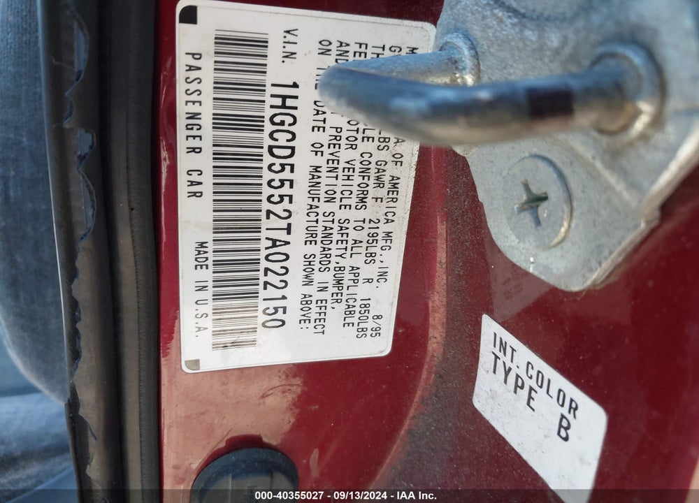 1996 HONDA ACCORD EX/EX-R VIN: 1HGCD5552TA022150