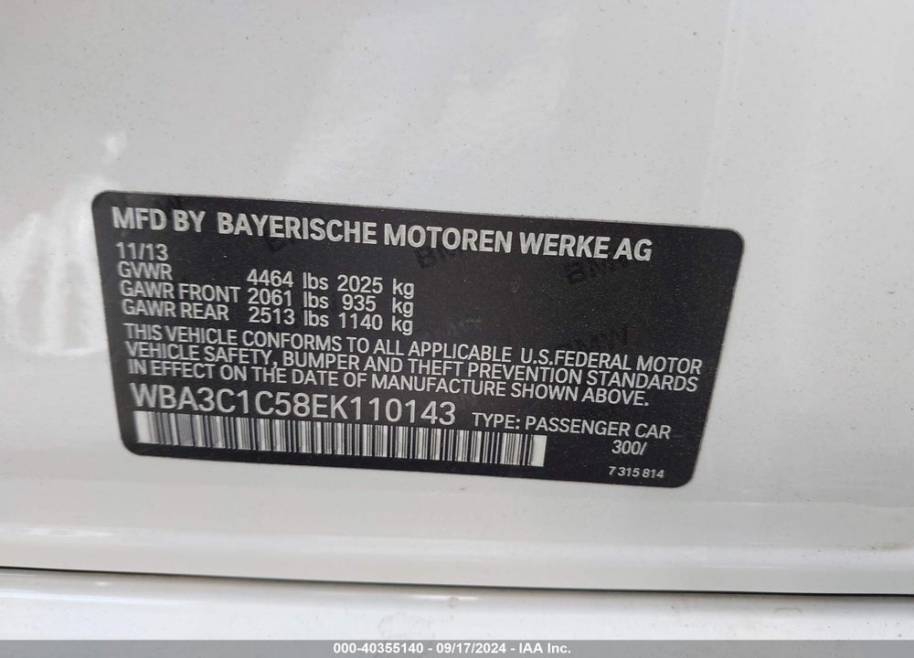 2014 BMW 328I VIN: WBA3C1C58EK110143