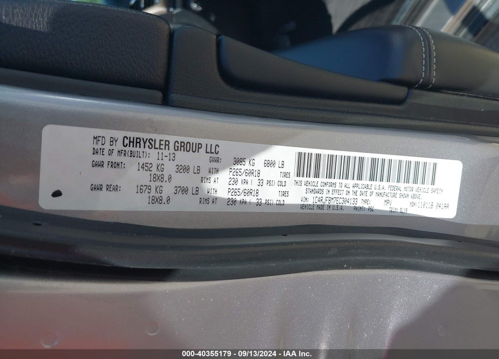 2014 JEEP GRAND CHEROKEE LIMITED VIN: 1C4RJFBM7EC304133