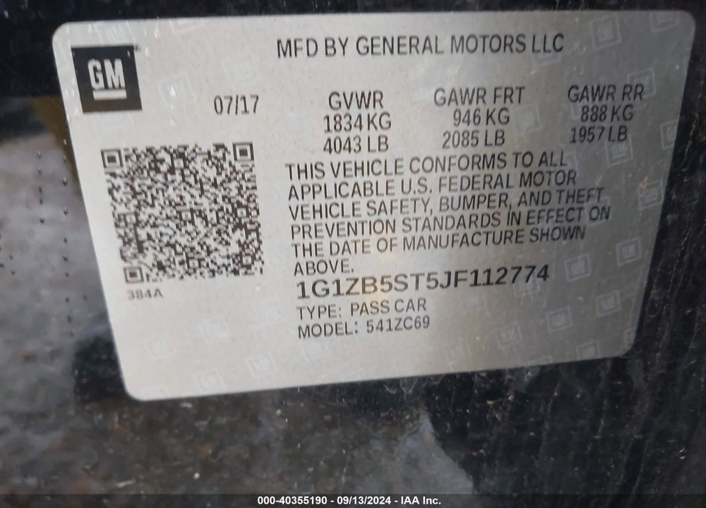 2018 CHEVROLET MALIBU 1LS VIN: 1G1ZB5ST5JF112774