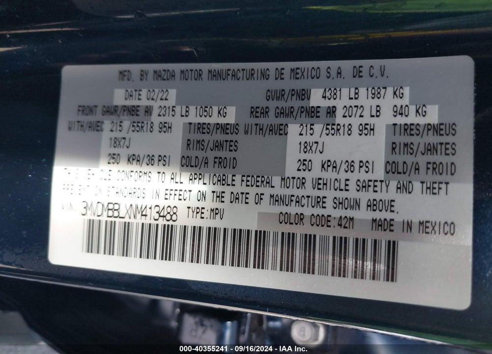 2022 MAZDA CX-30 SELECT VIN: 3MVDMBBLXNM413488