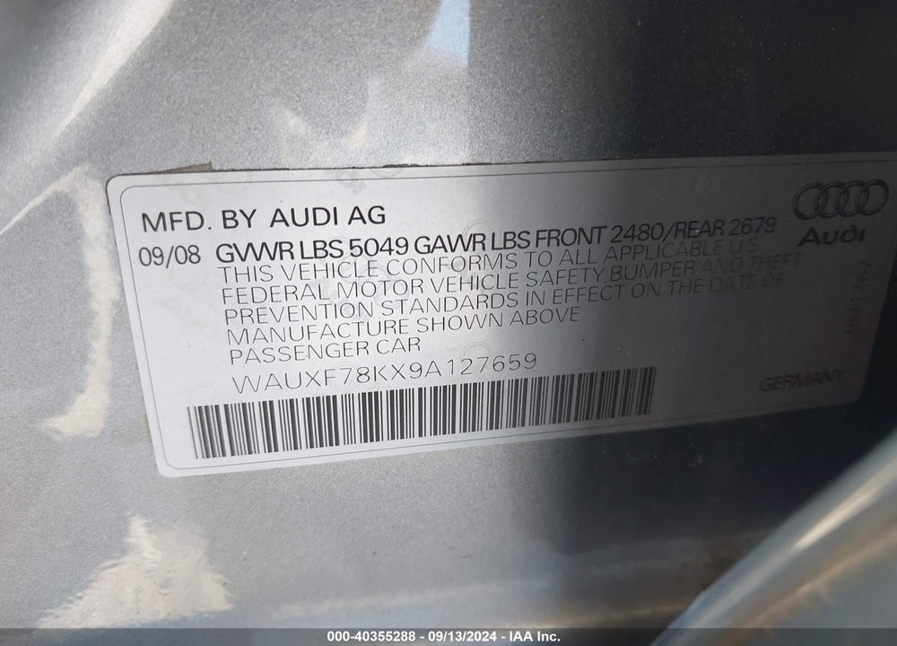 2009 AUDI A4 2.0T AVANT VIN: WAUXF78KX9A127659