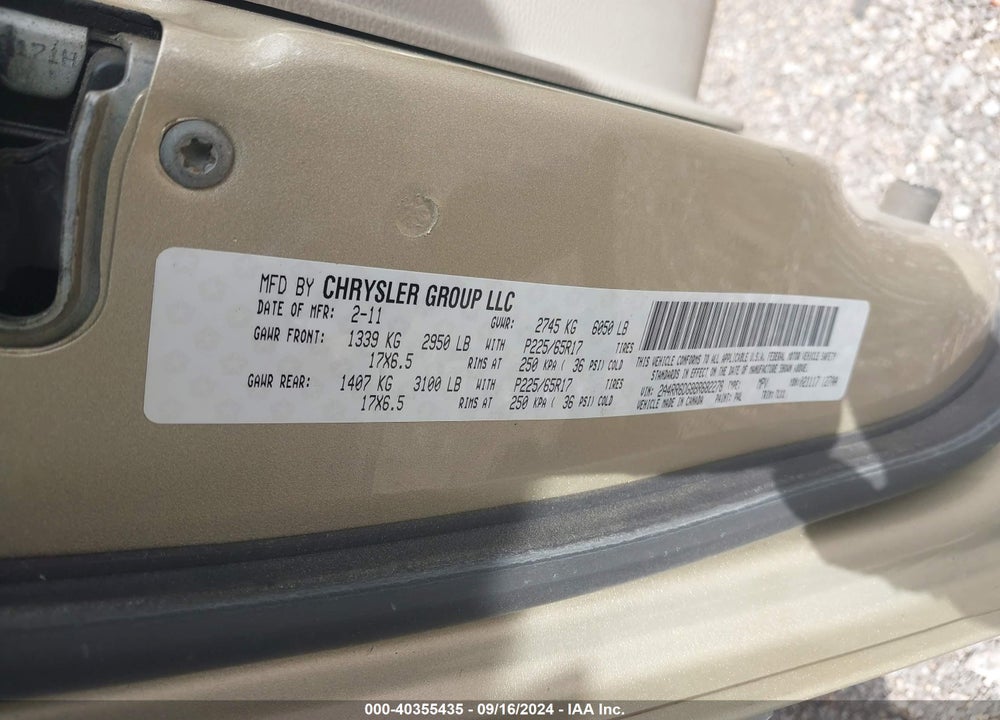 2011 CHRYSLER TOWN & COUNTRY LIMITED VIN: 2A4RR6DG8BR682278