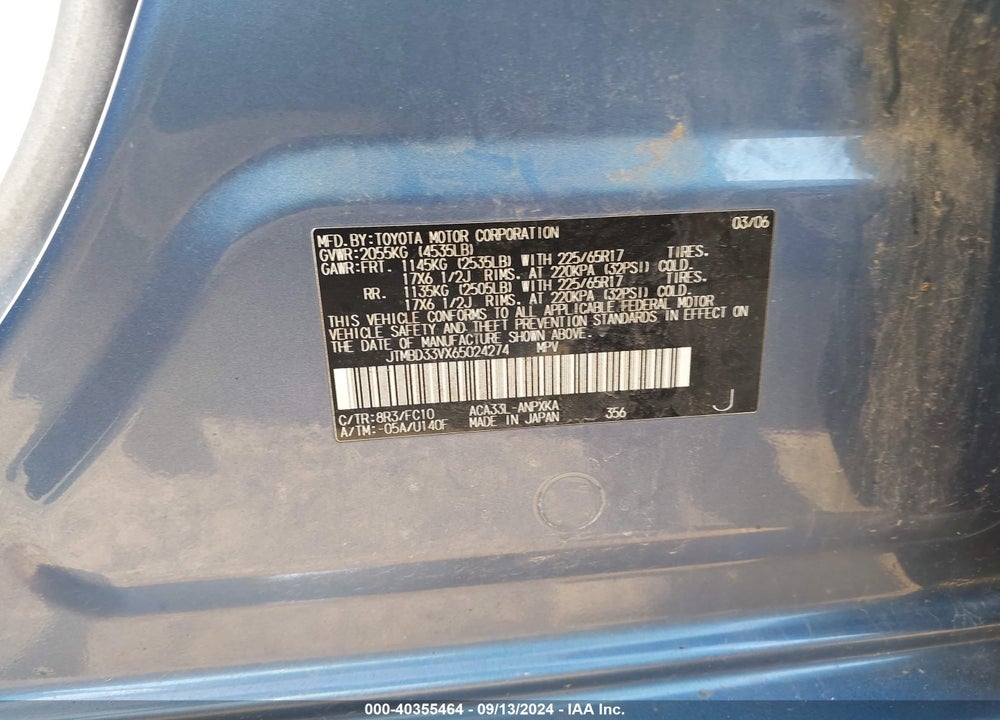 2006 TOYOTA RAV4 VIN: JTMBD33VX65024274