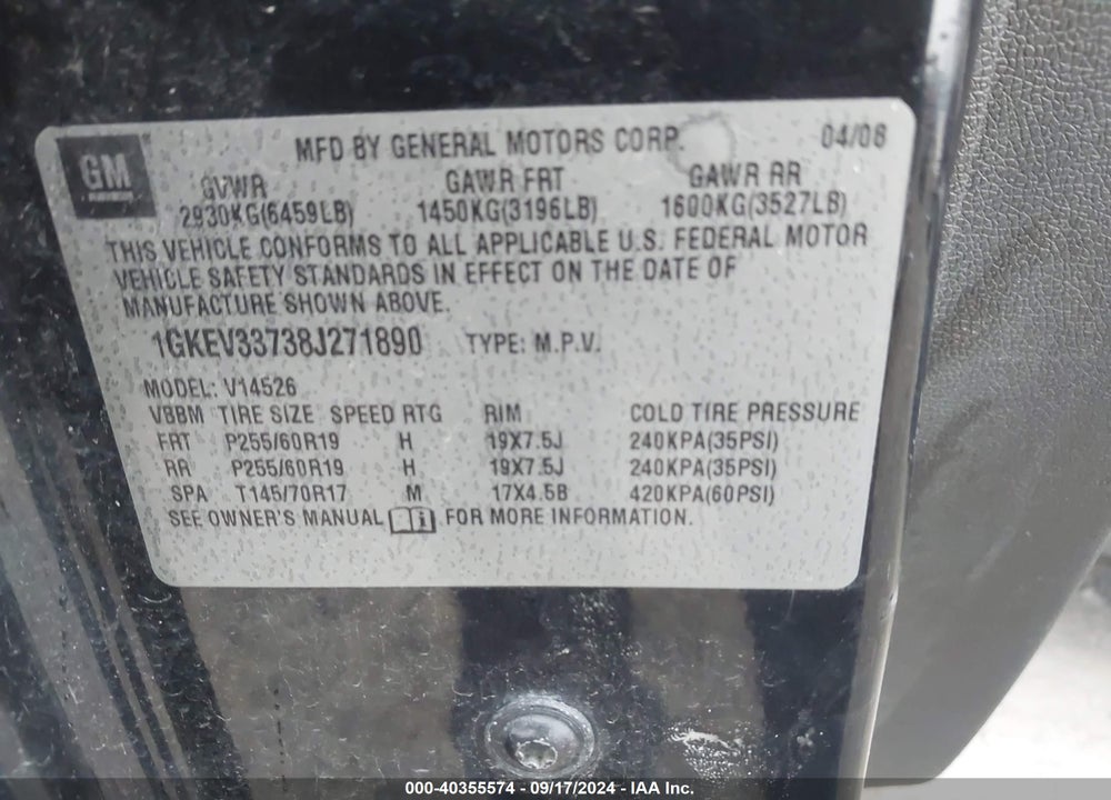 2008 GMC ACADIA SLT-2 VIN: 1GKEV33738J271890