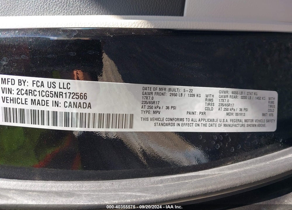 2022 CHRYSLER VOYAGER LX VIN: 2C4RC1CG5NR172566