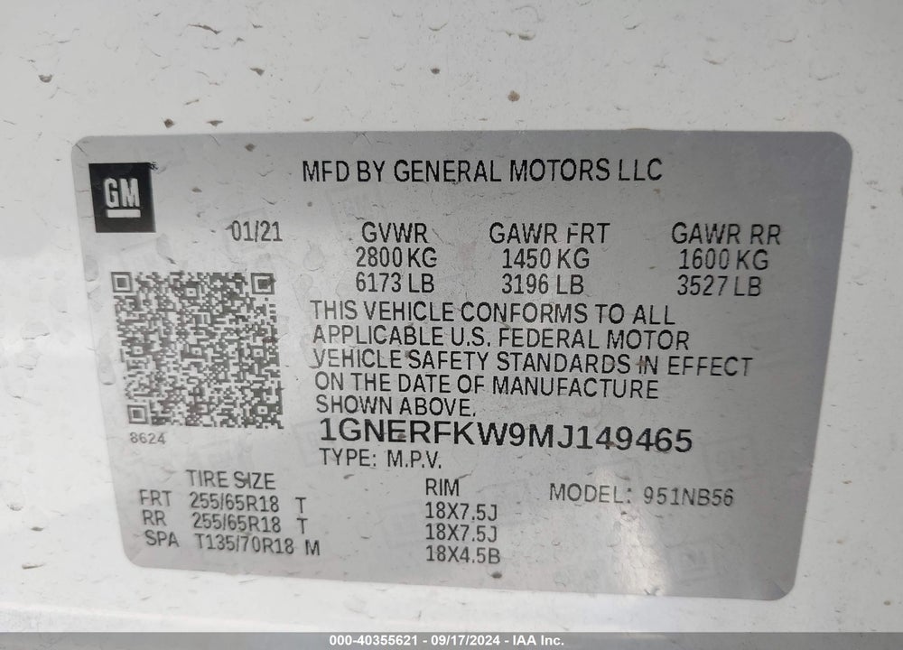 2021 CHEVROLET TRAVERSE LS VIN: 1GNERFKW9MJ149465