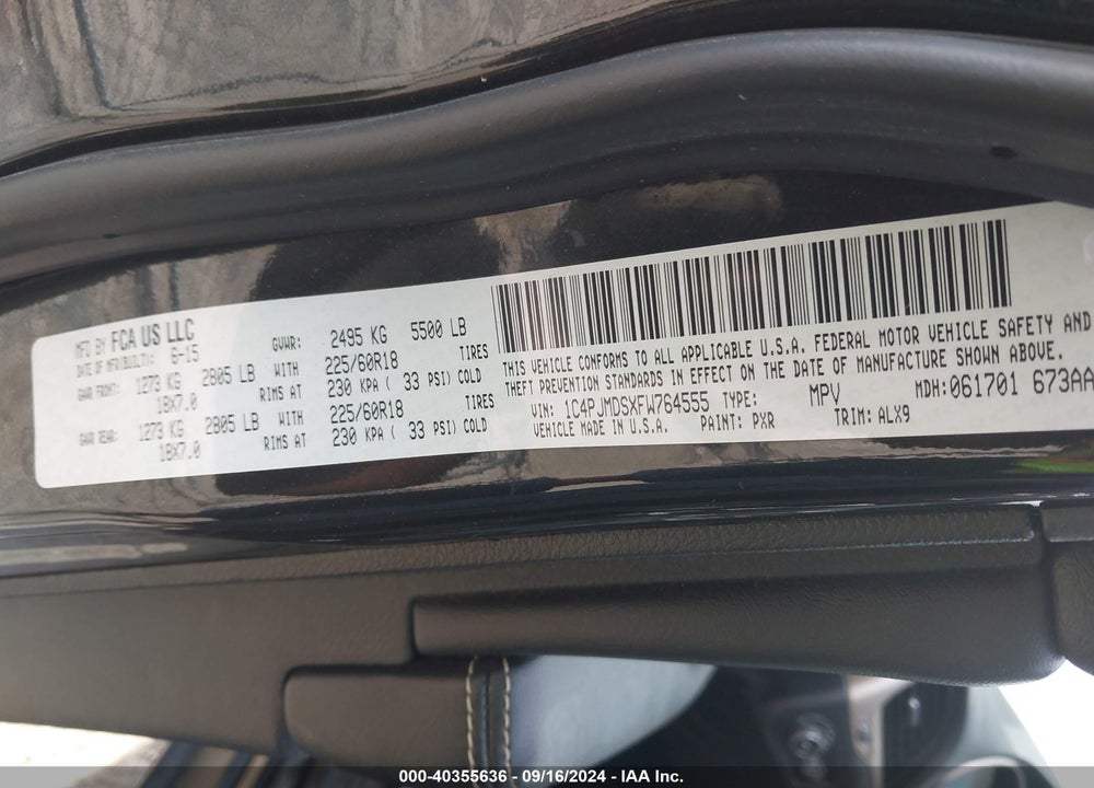 2015 JEEP CHEROKEE LIMITED VIN: 1C4PJMDSXFW764555