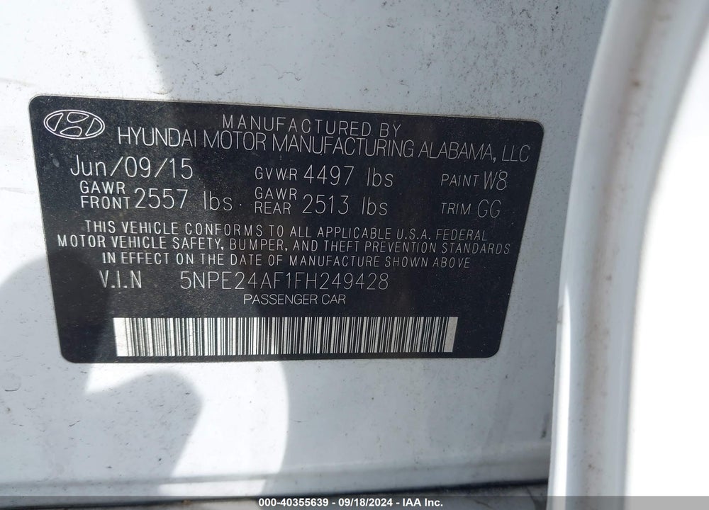 2015 HYUNDAI SONATA VIN: 5NPE24AF1FH249428