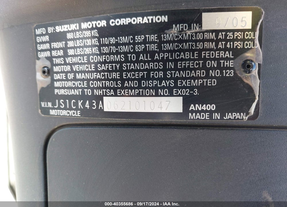 2006 SUZUKI AN400 K3 VIN: JS1CK43A062101047