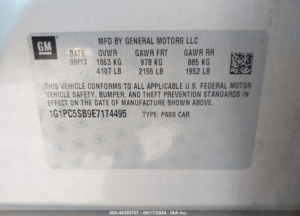 2014 CHEVROLET CRUZE 1LT AUTO VIN: 1G1PC5SB9E7174495