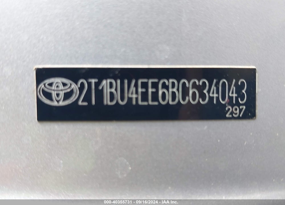 2011 TOYOTA COROLLA LE VIN: 2T1BU4EE6BC634043