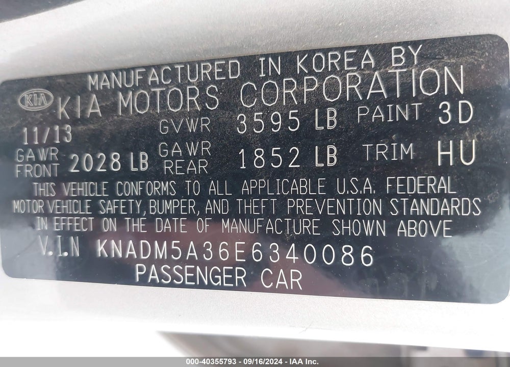 2014 KIA RIO LX VIN: KNADM5A36E6340086