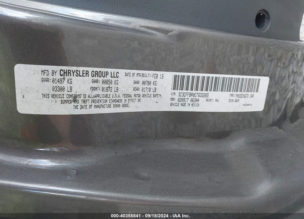 2013 FIAT 500 SPORT VIN: 3C3CFFBR0DT633265