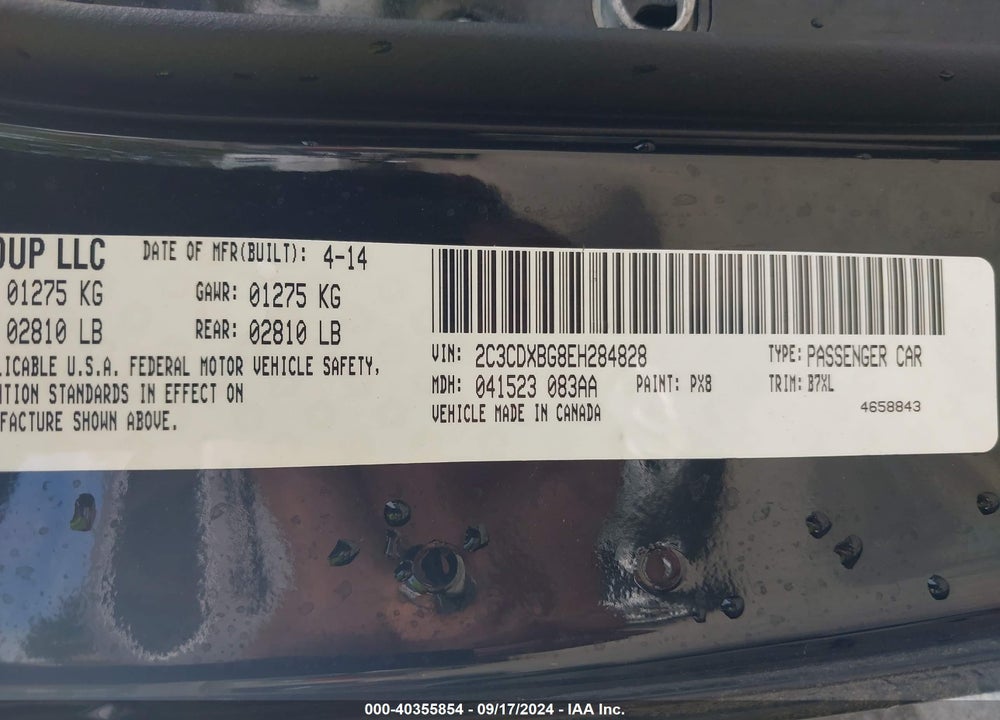 2014 DODGE CHARGER SE VIN: 2C3CDXBG8EH284828