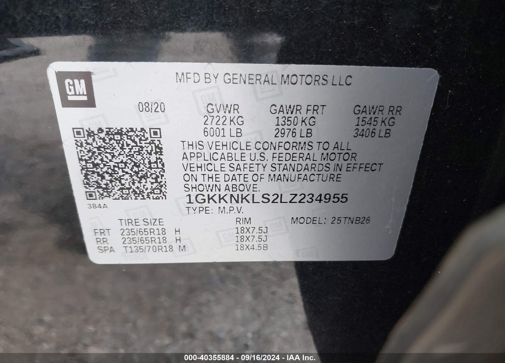 2020 GMC ACADIA FWD SLE VIN: 1GKKNKLS2LZ234955