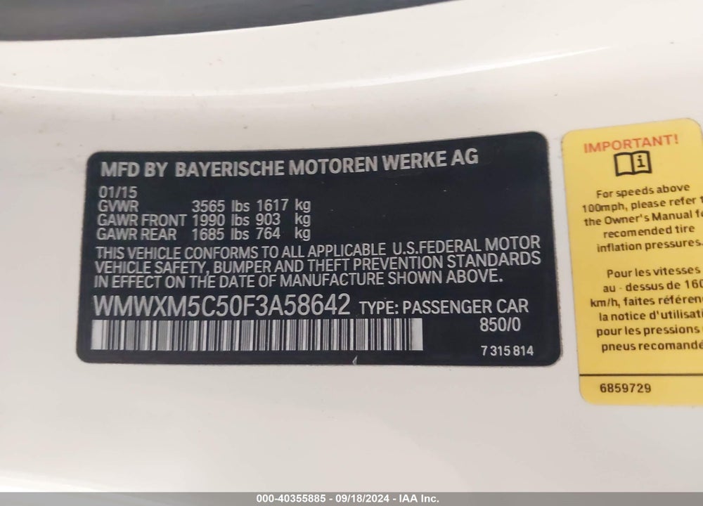 2015 MINI HARDTOP COOPER VIN: WMWXM5C50F3A58642