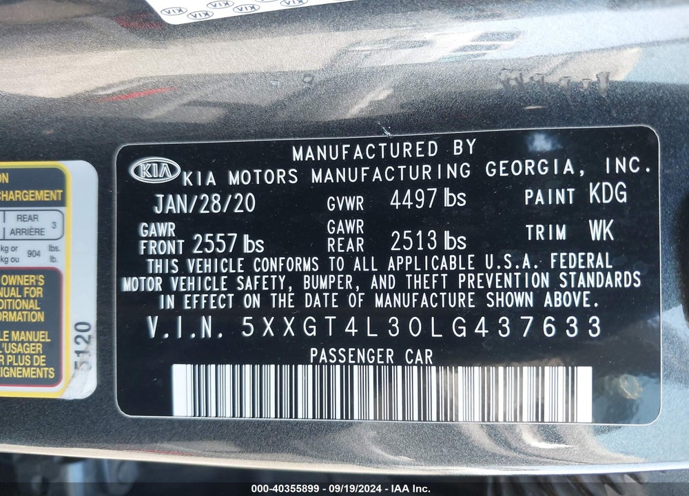 2020 KIA OPTIMA LX VIN: 5XXGT4L30LG437633