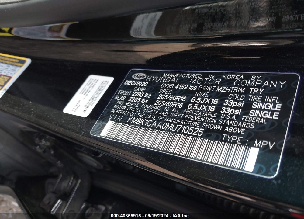 2021 HYUNDAI KONA SE VIN: KM8K1CAA0MU710525