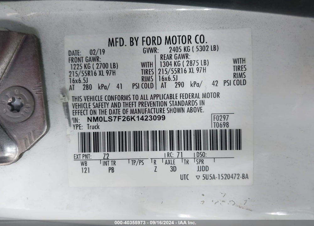 2019 FORD TRANSIT CONNECT XLT VIN: NM0LS7F26K1423099