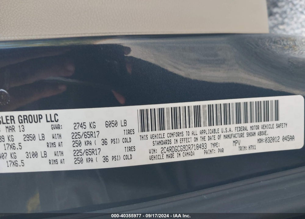 2013 DODGE GRAND CARAVAN SXT VIN: 2C4RDGCG9DR718493