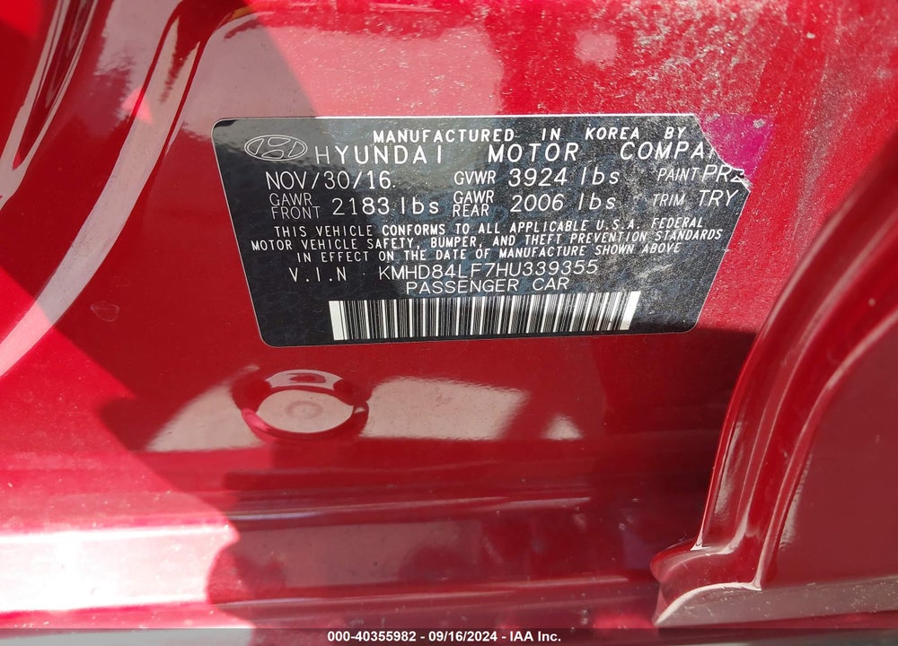 2017 HYUNDAI ELANTRA LIMITED VIN: KMHD84LF7HU339355
