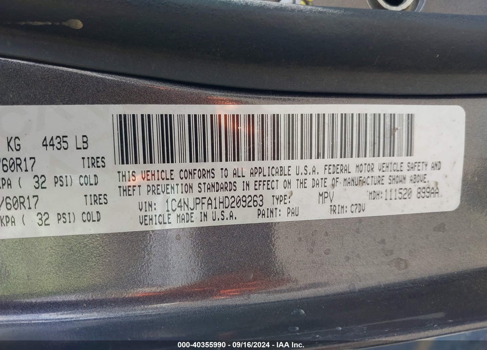 2017 JEEP PATRIOT LATITUDE FWD VIN: 1C4NJPFA1HD209263