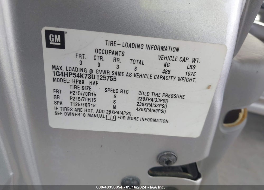 2003 BUICK LESABRE CUSTOM VIN: 1G4HP54K73U125755