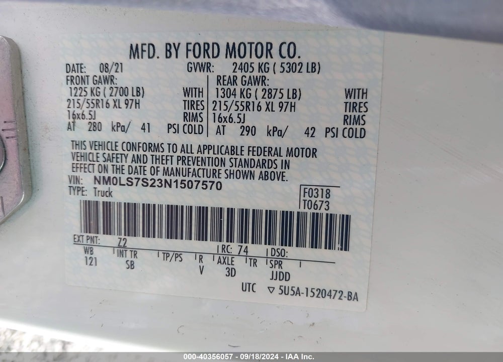 2022 FORD TRANSIT CONNECT XL VIN: NM0LS7S23N1507570
